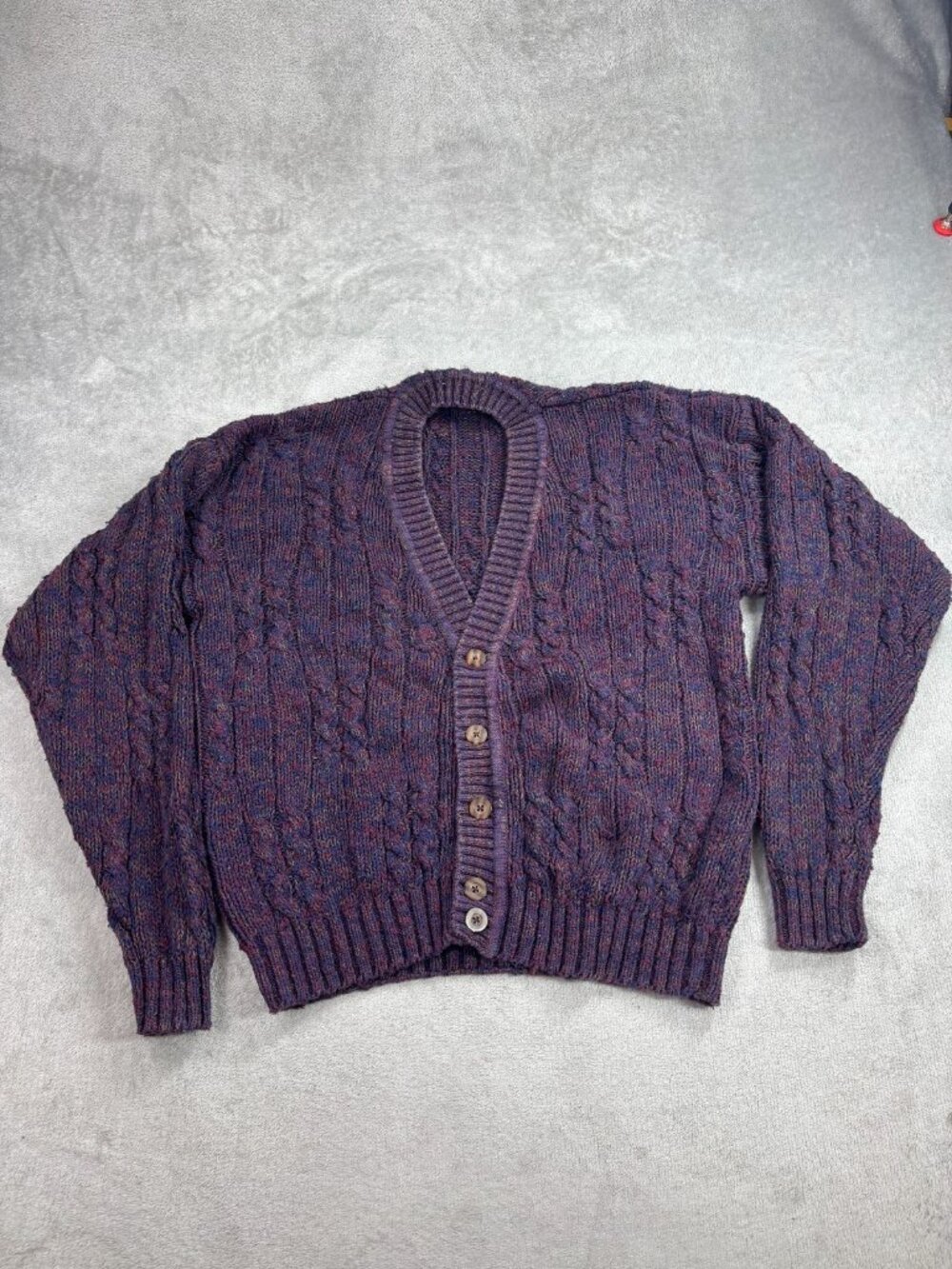 River Brand Arrow Cardigan Sweater Womens Medium Purple Chunky Knit Long Sleeve